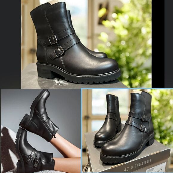NEW 🔥 LA CANADIENNE Waterproof Booties Biker Moto Boot Black Leather Size 8 - Picture 1 of 16